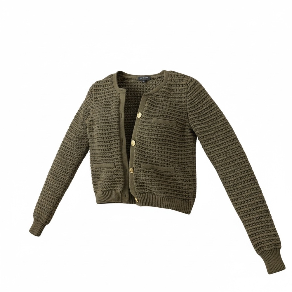 Olive Green Knit Button-Front Cardigan Sweater